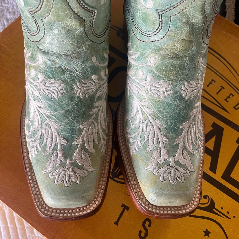 NIB 7.5 8 Corral Turquoise Blue Green Country Western Boots White Embroidery - Picture 4 of 6